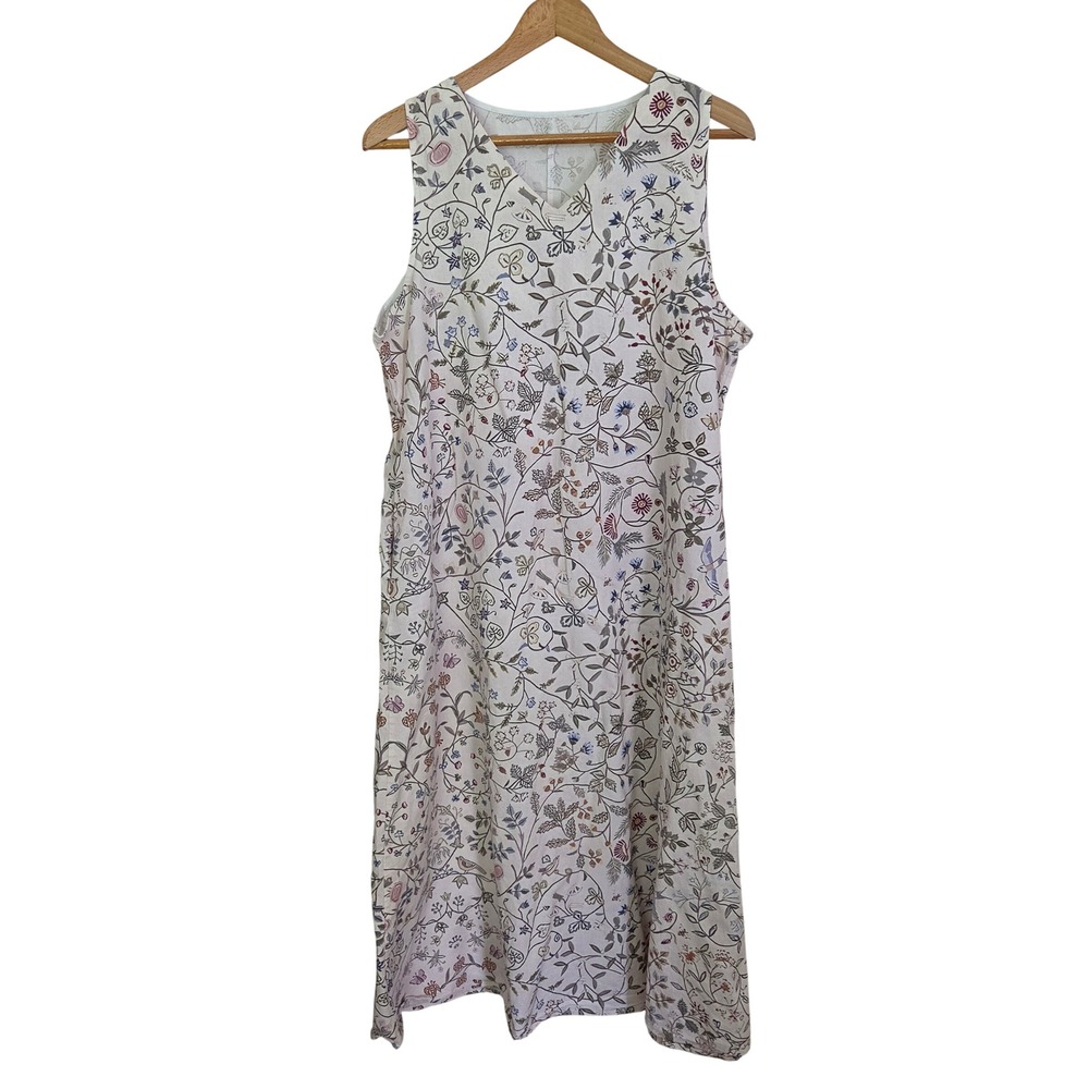 Cottagecore Botanical Wildflower Midi Dress XL Boho Garden Farmhouse Pockets